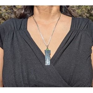 Navajo Sonoran Gold Turquoise Tribal Pendant‎ 3 Strand Liquid Silver Necklace